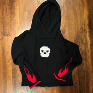 Vintage hand knit thrashers Hoodie with Skull and Flame Design